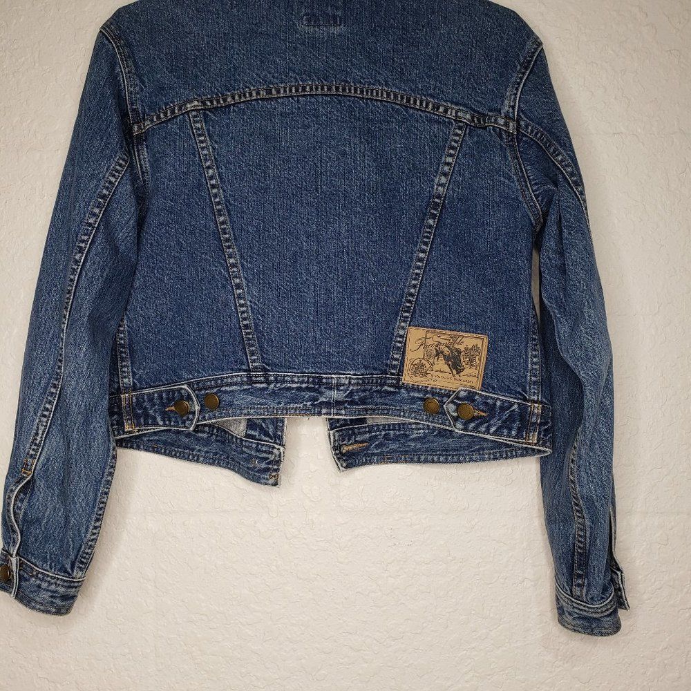 Vintage Faconnable Iconic Cotton Jean Jacket with Back Logo Patch Size Medium - Picture 11 of 16